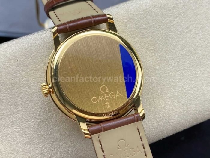 GT Factory Omega De Ville Prestige 424.53.40.20.52.001 39.5mm Gold Leather Strap Gold Roman Number Silver Dial - Image 7