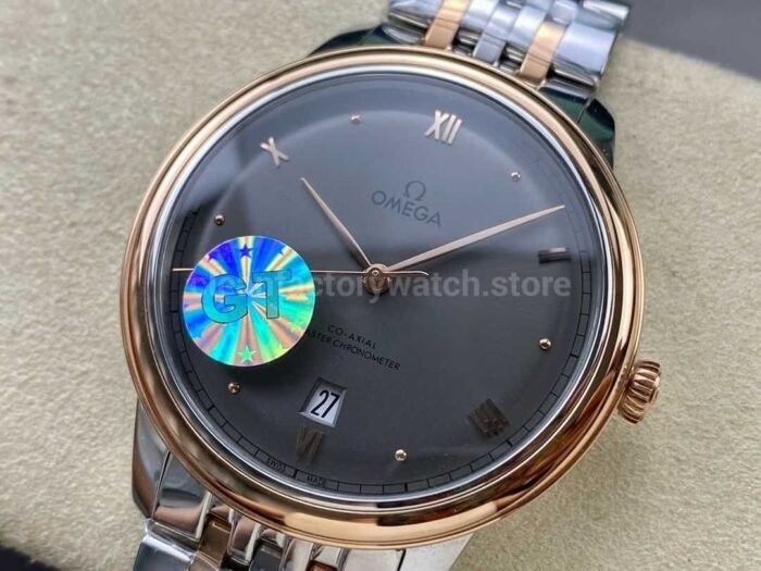 GT Factory Omega De Ville Prestige 434.20.40.20.06.001 40mm Half Rose Gold Steel，Rose Gold Point&Roman Number Grey Dial - Image 3