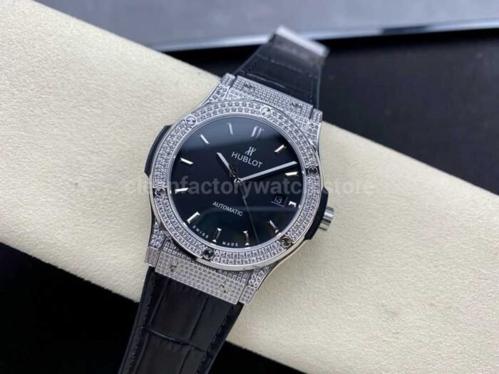 HB Factory Hublot Classic Fusion 542.NX .1171.LR .1704 42mm Diamond Leather Strap Black Dia 3 Super Clone Watch,Clean Factory Watch
