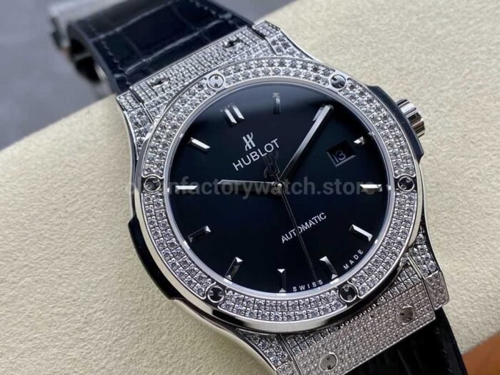 HB Factory Hublot Classic Fusion 542.NX .1171.LR .1704 42mm Diamond Leather Strap Black Dia 6 Super Clone Watch,Clean Factory Watch