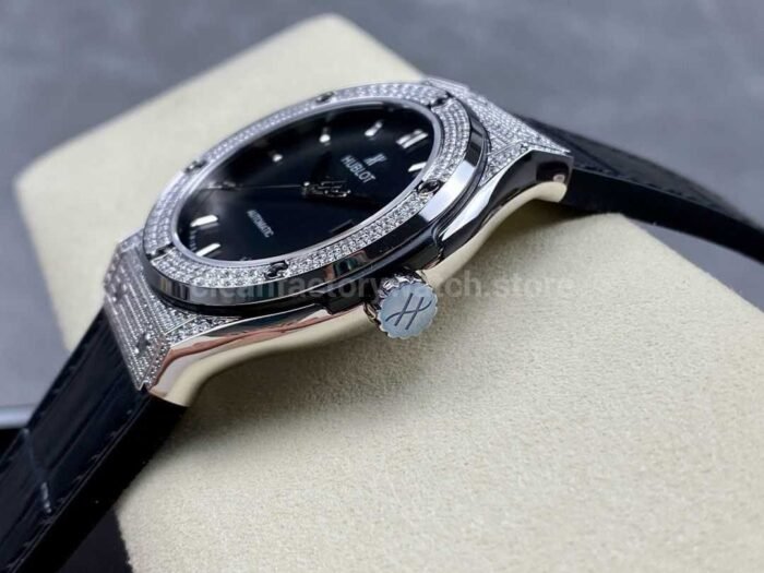 HB Factory Hublot Classic Fusion 542.NX .1171.LR .1704 42mm Diamond Leather Strap Black Dia 8 Super Clone Watch,Clean Factory Watch