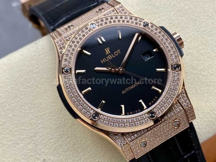 HB Factory Hublot Classic Fusion 542.OX .1181.LR .1704 42mm Rose Gold Diamond Leather Stra 6 Super Clone Watch,Clean Factory Watch