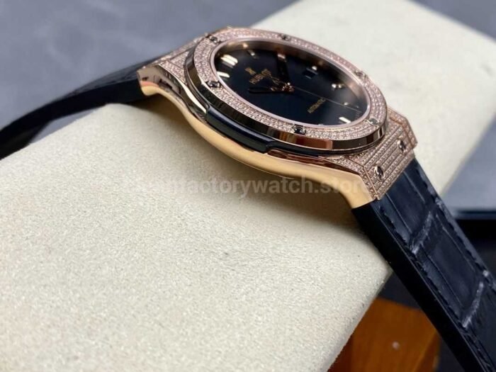 HB Factory Hublot Classic Fusion 542.OX .1181.LR .1704 42mm Rose Gold Diamond Leather Strap 1 Super Clone Watch,Clean Factory Watch