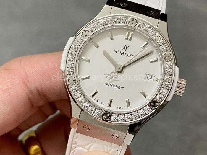 HB Factory Hublot Classic Fusion 582.NX .2610.RX .1204 38mm Diamond Bezel Steel Leather 7 Super Clone Watch,Clean Factory Watch