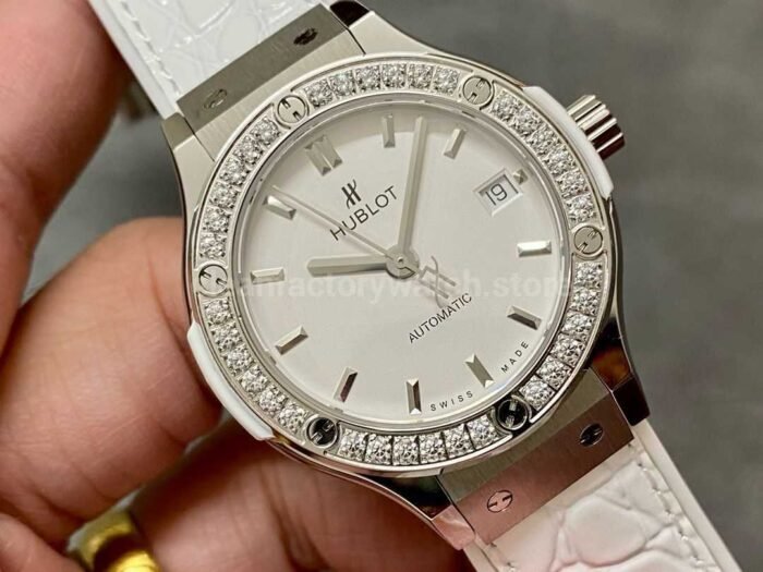 HB Factory Hublot Classic Fusion 582.NX .2610.RX .1204 38mm Diamond Bezel Steel Leather Super Clone Watch,Clean Factory Watch