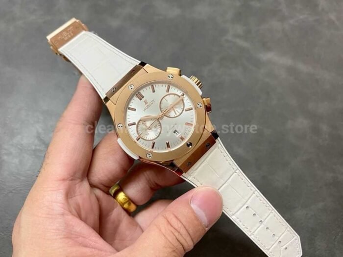 HB Factory Hublot Classic Fusion Chronograph 45mm Rose Gold Leather Strap White Dial - Image 4