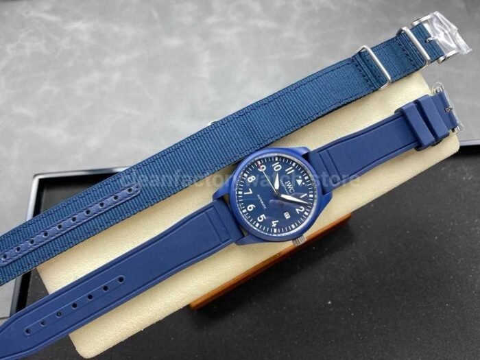 MFactory IWC Pilot IW328101 41mm Ceramic Rubber Strap Arabic Numerals Blue Dial 3 Super Clone Watch,Clean Factory Watch