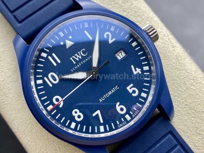 MFactory IWC Pilot IW328101 41mm Ceramic Rubber Strap Arabic Numerals Blue Dial 9 Super Clone Watch,Clean Factory Watch