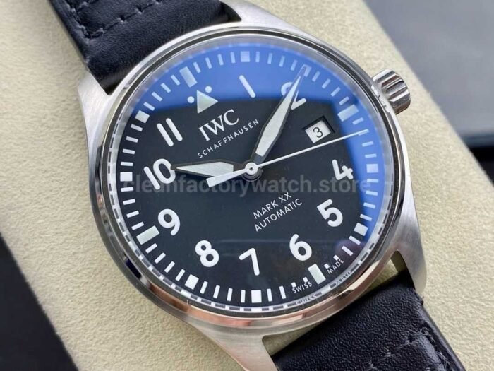 MFactory IWC Pilot Mark IW328201 40mm Steel Leather Strap Arabic Numerals Black Dial 3 Super Clone Watch,Clean Factory Watch