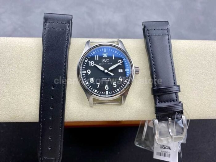 MFactory IWC Pilot Mark IW328201 40mm Steel Leather Strap Arabic Numerals Black Dial 6 Super Clone Watch,Clean Factory Watch