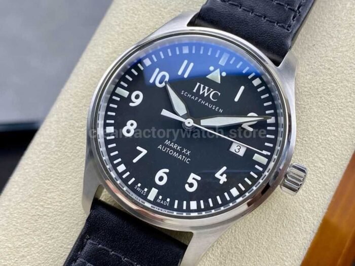 MFactory IWC Pilot Mark IW328201 40mm Steel Leather Strap Arabic Numerals Black Dial 9 Super Clone Watch,Clean Factory Watch
