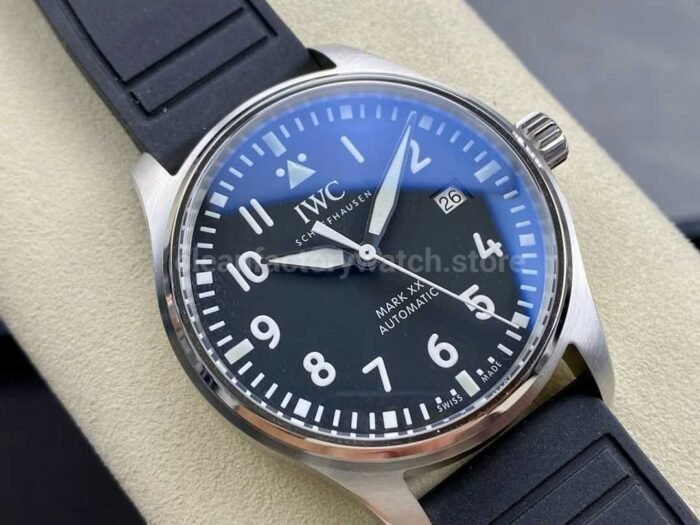 MFactory IWC Pilot Mark IW328201 40mm Steel Rubber Strap Arabic Numerals Black Dial 1 Super Clone Watch,Clean Factory Watch