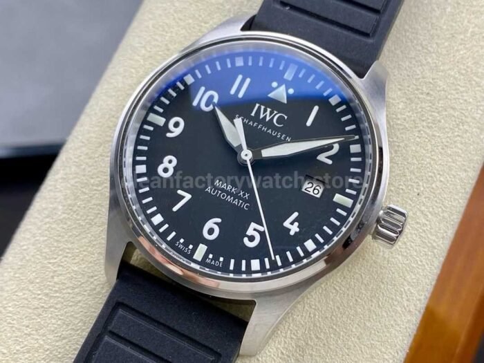 MFactory IWC Pilot Mark IW328201 40mm Steel Rubber Strap Arabic Numerals Black Dial 9 Super Clone Watch,Clean Factory Watch