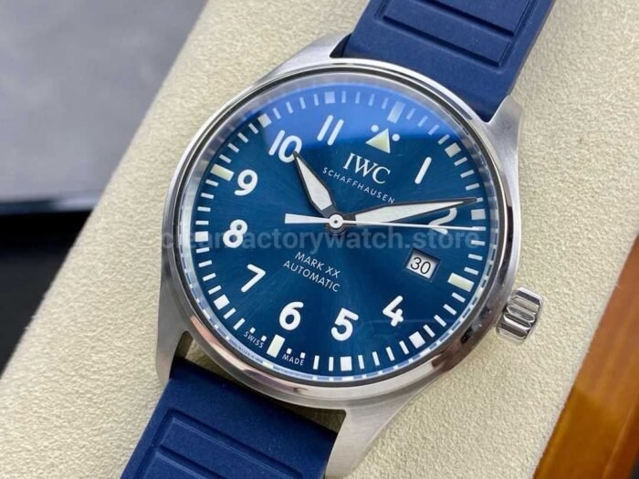 MFactory IWC Pilot Mark IW328203 40mm Steel Rubber Strap Arabic Numerals Blue Dial 7 Super Clone Watch,Clean Factory Watch