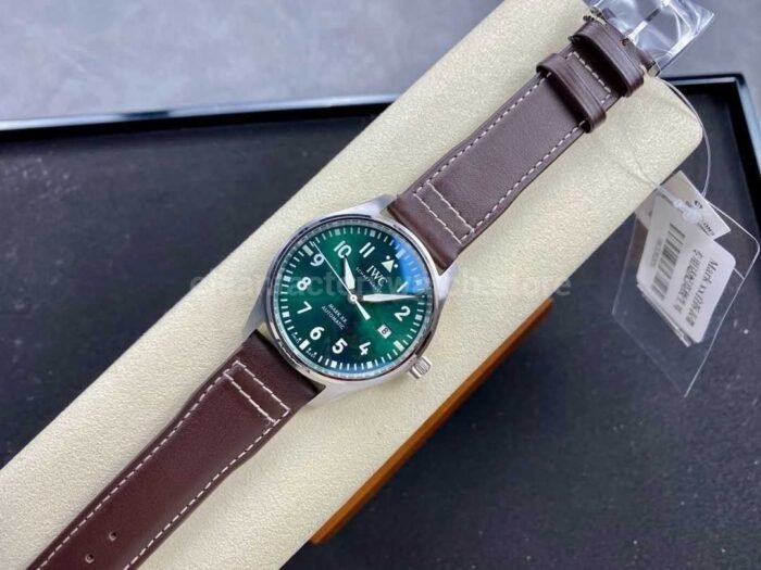 MFactory IWC Pilot Mark IW328205 40mm Steel Leather Strap Arabic Numerals Green Dial 5 Super Clone Watch,Clean Factory Watch