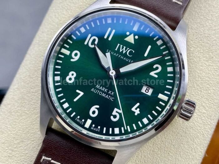 MFactory IWC Pilot Mark IW328205 40mm Steel Leather Strap Arabic Numerals Green Dial 8 Super Clone Watch,Clean Factory Watch