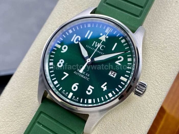 MFactory IWC Pilot Mark IW328205 40mm Steel Rubber Strap Arabic Numerals Green Dial 5 Super Clone Watch,Clean Factory Watch