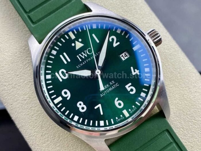 MFactory IWC Pilot Mark IW328205 40mm Steel Rubber Strap Arabic Numerals Green Dial 9 Super Clone Watch,Clean Factory Watch