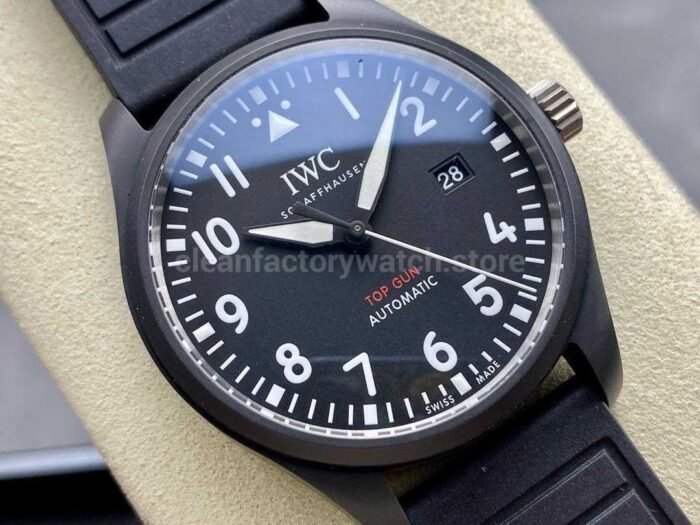 MFactory IWC Top Gun IW326901 41mm Ceramic Rubber Strap Arabic Numerals Black Dial 6 Super Clone Watch,Clean Factory Watch