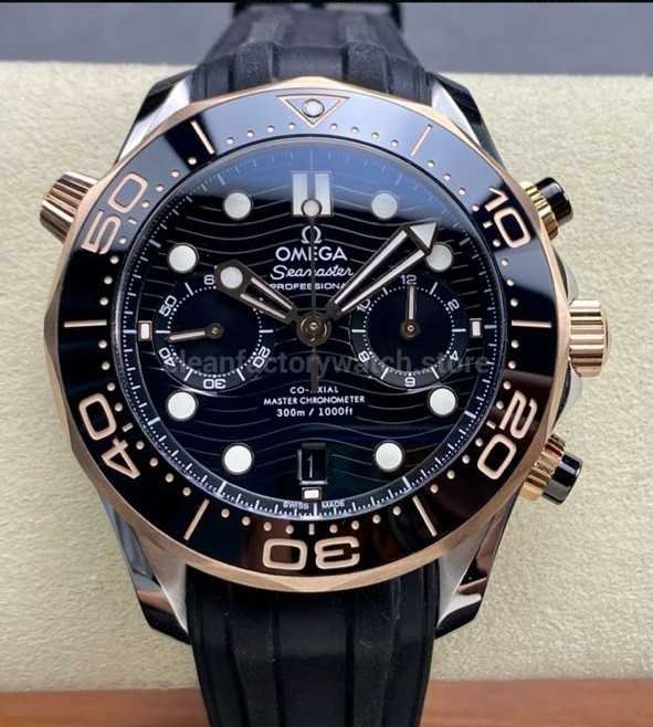 N1 Factory Omega Seamaster Diver 300M Co-Axial Chronometer Chronograph 210.22.44.51.01.001 44mm Rose Gold Steel Black Rubber Strap Black Dial