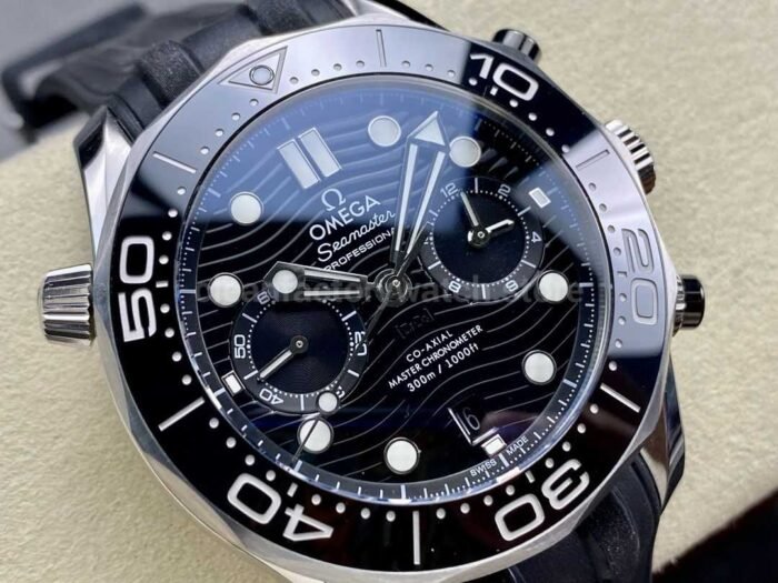 N1 Factory Omega Seamaster Diver 300M Co-Axial Chronometer Chronograph 210.32.44.51.01.001 44mm Steel Black Rubber Strap Black Dial - Image 2
