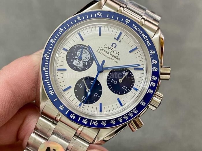 N1 Factory Omega Speedmaster Silver Snoopy Award 50th Anniversary 310.32.42.50.02.001 42mm Full Steel Line Strap White Dial - Image 3