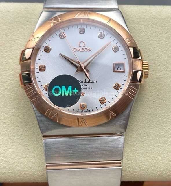 OM+ Factory Omega Constellation Men 123.20.38.21.52.002 38mm Rose Gold/Steel Diamond Silver Dial
