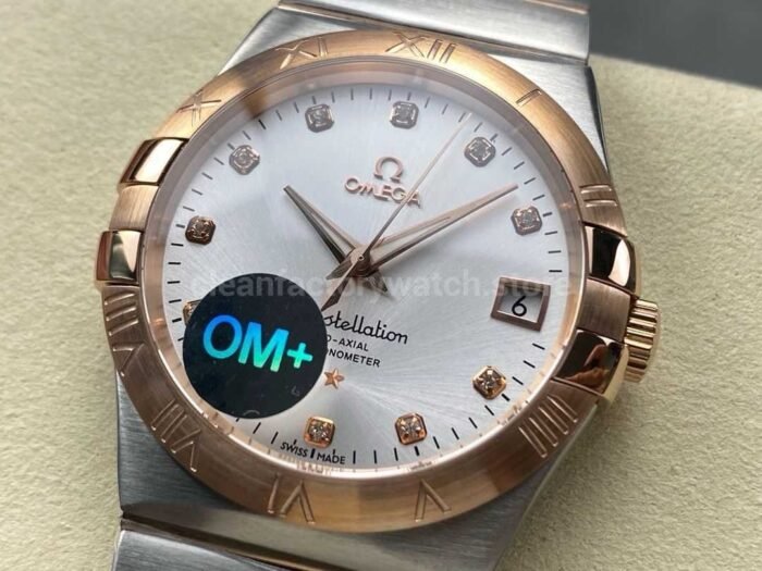 OM+ Factory Omega Constellation Men 123.20.38.21.52.002 38mm Rose Gold/Steel Diamond Silver Dial - Image 3