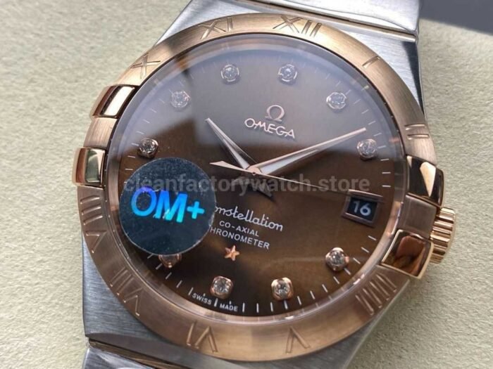 OM Factory Omega Constellation Men 123.20.38.21.63.001 38mm Rose GoldSteel Diamond Brown Dial 2 Super Clone Watch,Clean Factory Watch