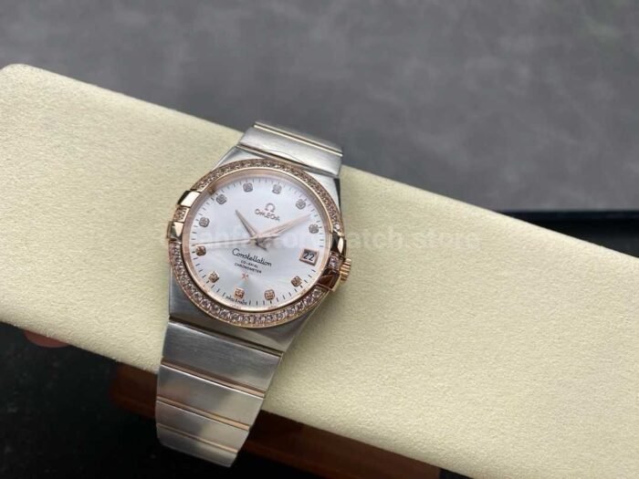 OM+ Factory Omega Constellation Men 123.25.38.21.52.001 38mm Diamond Bezel Rose Gold/Steel Diamond Silver Dial - Image 5