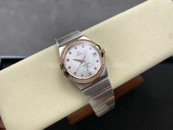 OM+ Factory Omega Constellation Men 123.25.38.21.52.001 38mm Diamond Bezel Rose Gold/Steel Diamond Silver Dial - Image 4