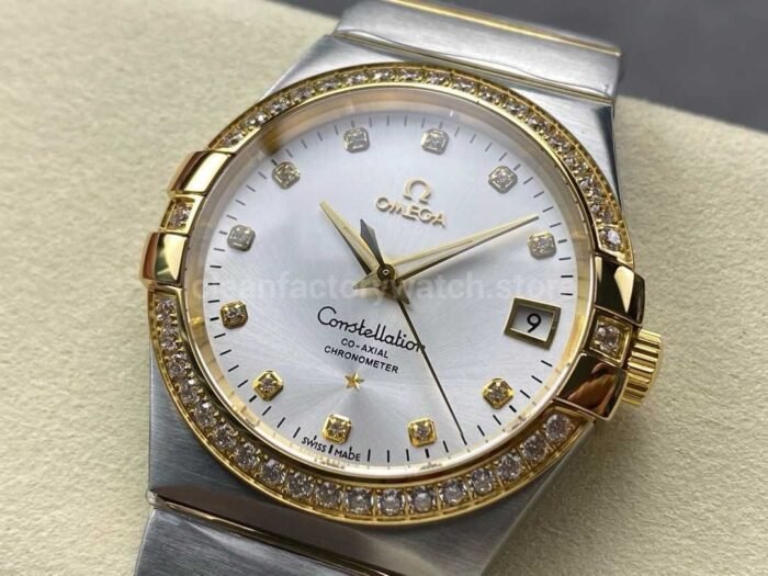 OM Factory Omega Constellation Men 123.25.38.21.52.001 38mm Diamond Bezel Yellow GoldSteel Diam 6 Super Clone Watch,Clean Factory Watch