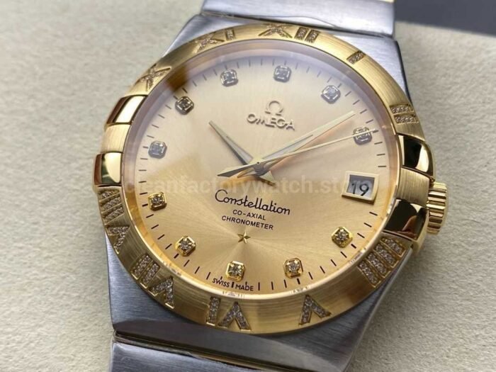 OM+ Factory Omega Constellation Men 123.25.38.21.58.002 38mm Gold/Steel Diamond Champagne Dial - Image 3