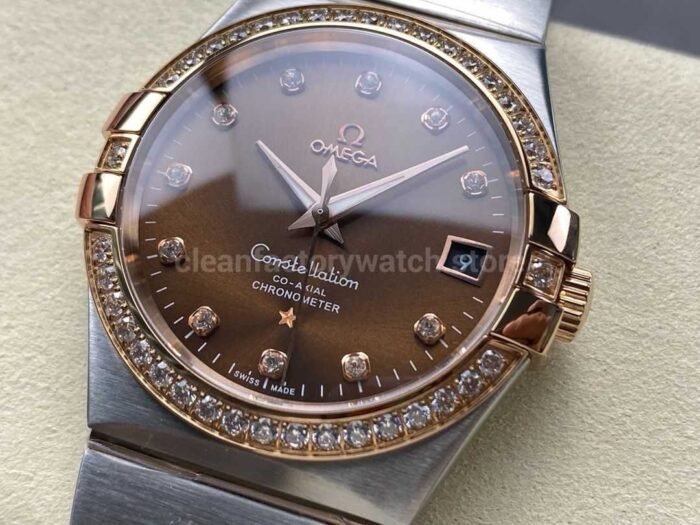 OM Factory Omega Constellation Men 123.25.38.21.63.001 38mm Diamond Bezel Rose GoldSteel Diamond Brown 3 Super Clone Watch,Clean Factory Watch