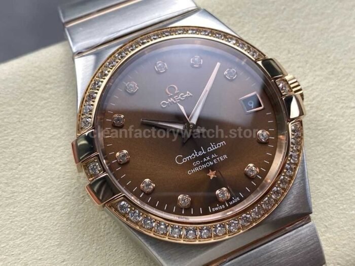 OM Factory Omega Constellation Men 123.25.38.21.63.001 38mm Diamond Bezel Rose GoldSteel Diamond Brown 5 Super Clone Watch,Clean Factory Watch