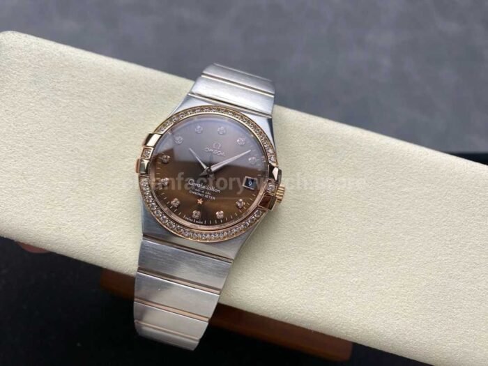 OM Factory Omega Constellation Men 123.25.38.21.63.001 38mm Diamond Bezel Rose GoldSteel Diamond Brown 7 Super Clone Watch,Clean Factory Watch