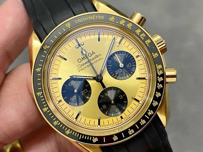 RM Factory Omega Speedmaster Professional Moonwatch 310.62.42.50.99.001 Gold Rubber Strap Gold Dial - Image 2