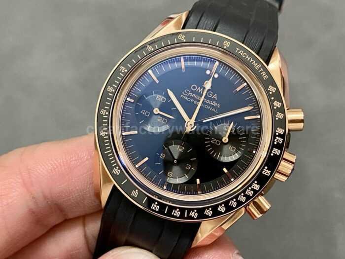 RM Factory Omega Speedmaster Professional Moonwatch 310.63.42.50.02.001 Rose Gold Rubber Strap Black Di 3 Super Clone Watch,Clean Factory Watch