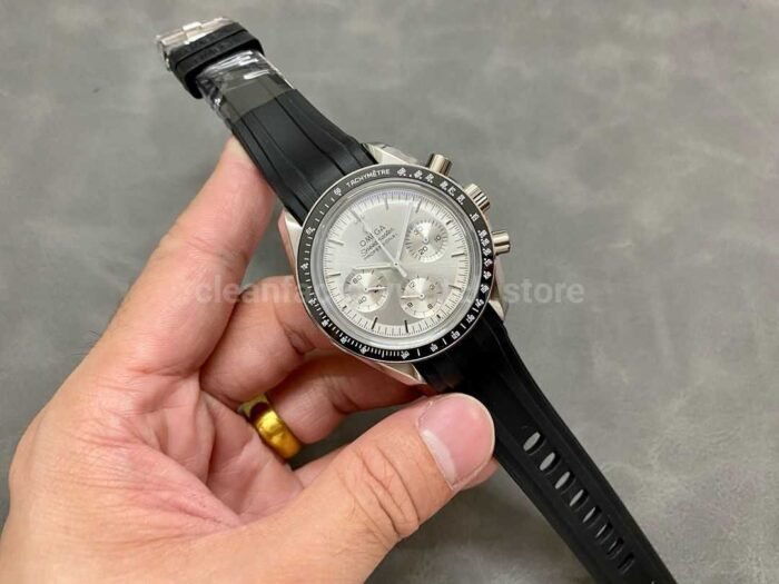 RM Factory Omega Speedmaster Professional Moonwatch 310.63.42.50.02.001 Steel Rubber Strap Silver Dial - Image 4