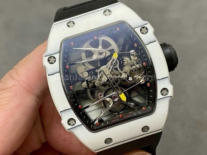 RM Factory Tourbillon Richard Mille RM 27 02 43mm Carbon Fiber Rubber Strap Tourbillon Skeletonized Dial 4 Super Clone Watch,Clean Factory Watch