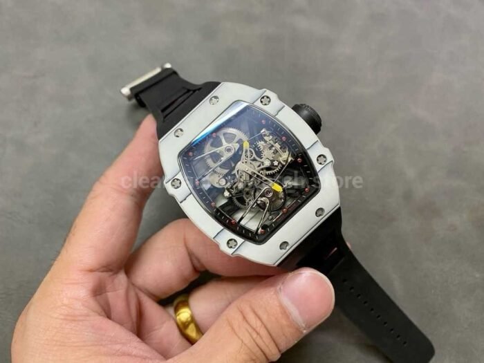 RM Factory Tourbillon Richard Mille RM 27 02 43mm Carbon Fiber Rubber Strap Tourbillon Skeletonized Dial 5 Super Clone Watch,Clean Factory Watch