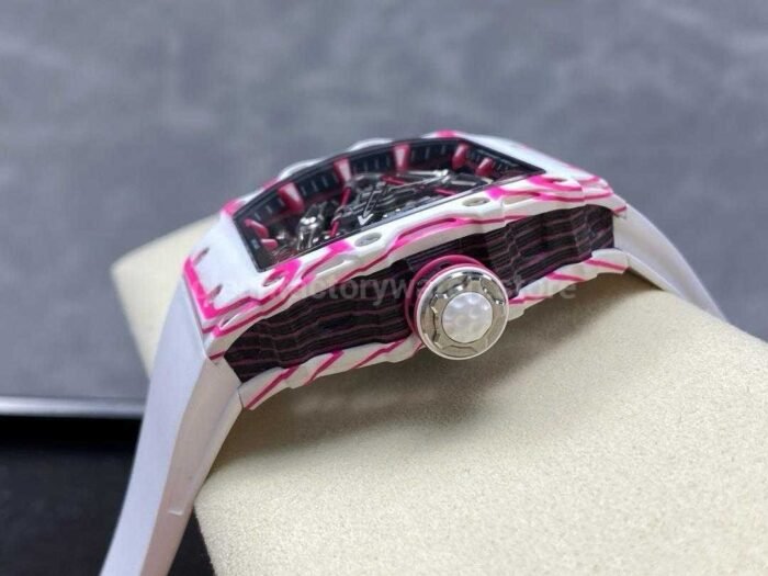 RM Factory Tourbillon Richard Mille RM 38 02 43mm Carbon Fiber White Rubber Strap Tourbillon Skeletonized Dial 10 Super Clone Watch,Clean Factory Watch