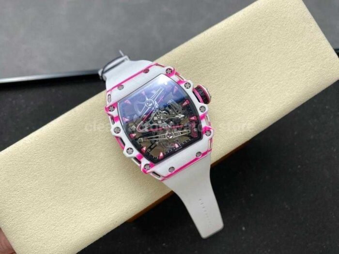 RM Factory Tourbillon Richard Mille RM 38 02 43mm Carbon Fiber White Rubber Strap Tourbillon Skeletonized Dial 2 Super Clone Watch,Clean Factory Watch