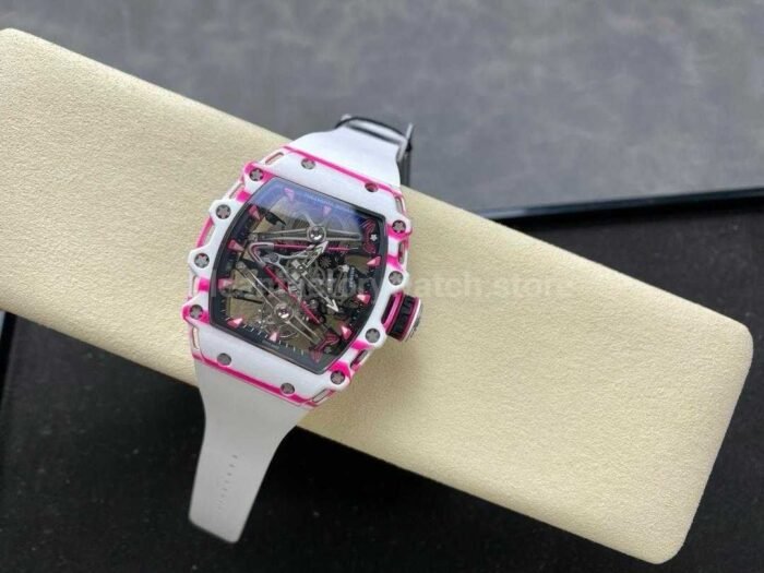 RM Factory Tourbillon Richard Mille RM 38 02 43mm Carbon Fiber White Rubber Strap Tourbillon Skeletonized Dial 3 Super Clone Watch,Clean Factory Watch