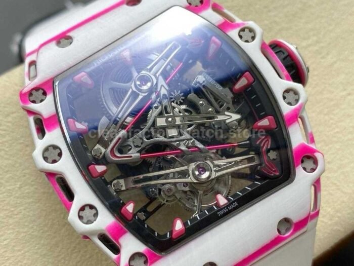 RM Factory Tourbillon Richard Mille RM 38 02 43mm Carbon Fiber White Rubber Strap Tourbillon Skeletonized Dial 4 Super Clone Watch,Clean Factory Watch
