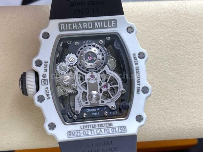 RM Factory Tourbillon Richard Mille RM21 02 42.7mm Titanium Rubber Strap Tourbillon Skeleton Dial 2 Super Clone Watch,Clean Factory Watch