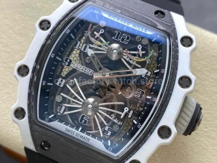 RM Factory Tourbillon Richard Mille RM21 02 42.7mm Titanium Rubber Strap Tourbillon Skeleton Dial 3 Super Clone Watch,Clean Factory Watch