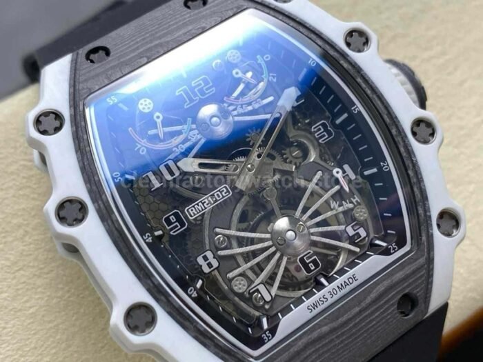 RM Factory Tourbillon Richard Mille RM21 02 42.7mm Titanium Rubber Strap Tourbillon Skeleton Dial 4 Super Clone Watch,Clean Factory Watch