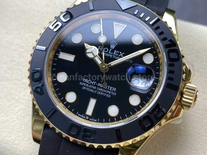 S+ Factory Rolex Yacht-Master 226658 42mm Yellow Gold Rubber Strap Black Dial - Image 3