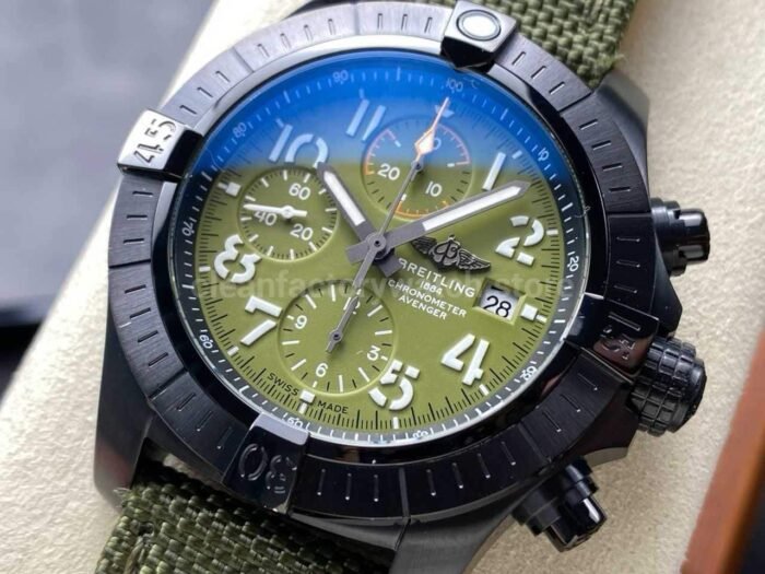 TF Factory Breitling Avenger V13317101L1X1 45mm Steel Green Nylon Canvas Strap Arabic Numer 5 Super Clone Watch,Clean Factory Watch